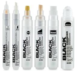 Montana Black Empty Markers - Various sizes of Empty markers and replacement nibs shown