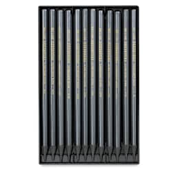 Koh-I-Noor Progresso Woodless Graphite Pencils Set - Open 12 pc pkg showing Assorted pencils in tray