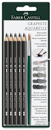Faber-Castell Graphite Aquarelle Pencil Set - Front of Blister package showing 5 pencils and brush