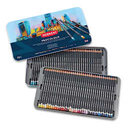 Derwent ProColour Colored Pencils - Set of 72, shown in two trays with tin container