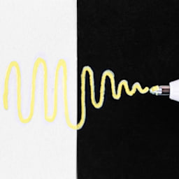 Sakura Gelly Roll Moonlight Pen - Pastel Yellow, Bold Point on black and white paper comparison