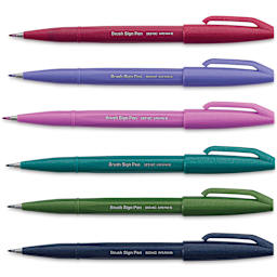 Pentel Arts Brush Tip Sign Pens - Jewel Colors, Set of 6