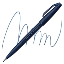 Pentel Arts Brush Tip Sign Pen - Blue Black pen and swatch