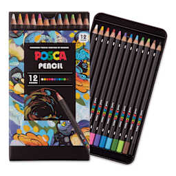 Posca Colored Pencils - Set of 12, Assorted Colors, packaging and contents