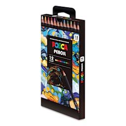 Posca Colored Pencils - Set of 12, Assorted Colors, angled view of packaging