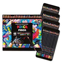Posca Colored Pencils - Set of 48, Assorted Colors, packaging with contents