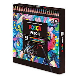 Posca Colored Pencils - Set of 48, Assorted Colors, angled view of packaging