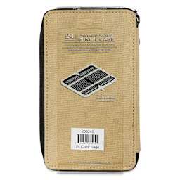 Speedball Canvas Pencil Case - Sage, for 24 Pencils, back of the packaging sleeve