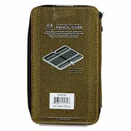 Speedball Canvas Pencil Case - Olive, for 24 Pencils, back of the packaging sleeve