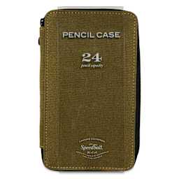 Speedball Canvas Pencil Case - Olive, for 24 Pencils, front of the packaging sleeve