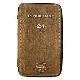 Speedball Canvas Pencil Case - Chocolate, for 24 Pencils, front of the packaging sleeve
