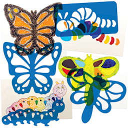 Roylco Jumbo Stencil Set - Butterfly and Friends, Set of 6 stencils with example artwork