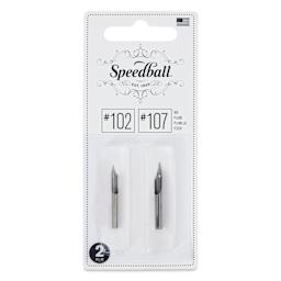 Speedball Hunt Crowquill Pen Nibs - #102 Crowquill and #107 Hawk Quill, front of the packaging