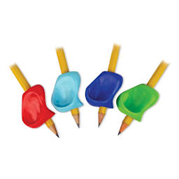 The Pencil Grip Pinch Grips - 4 Grips shown on small pencils, not included