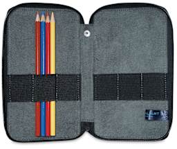 Speedball Classic Leather Pencil Case - Smooth Black, for 24 Pencils, opened (pencils not included)