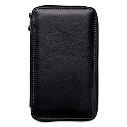 Speedball Classic Leather Pencil Case - Smooth Black, for 24 Pencils, closed