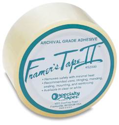 Framer's Tape II - Slightly angled view of clear roll with label