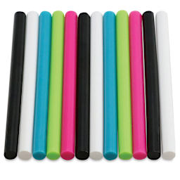 All-Temp Colored Mini Glue Sticks - 12 multi-colored sticks in vertical row
