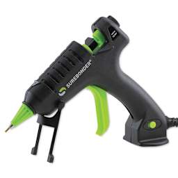 Surebonder Detail Tip High Temp Mini Glue Gun - Angled view of Gun on integrated stand
