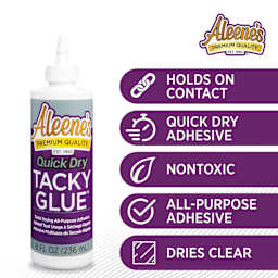 Holds on contact, quick dry adhesive, nontoxic, all-purpose adhesive, dried clear