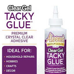 Clear Gel Tacky Glue: Premium crystal clear adhesive. Ideal for: household repairs, hobbies, crafts, and decor.
