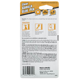Gorilla Clear Glue - Pen, 0.75 oz (Back of package)