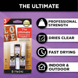 The ultimate: professional strength, dries clear, fast drying, indoor and outdoor.