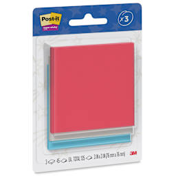 Post-it Super Sticky Notes - Pkg of 3, 3" x 3", Red, White, and Blue, Blank front of packaging
