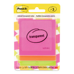 Post-It Transparent Notes - Pkg of 3, 2.8" x 2.8", Assorted front of packaging