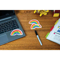 Post-it Rainbow Notes - written on and stuck on laptop's base panel