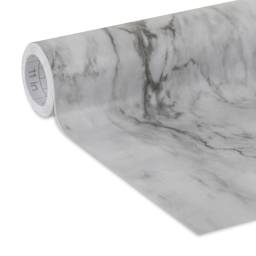 Duck EasyLiner Adhesive Laminate - Closeup of slightly unrolled permanent Gray Marble pattern 