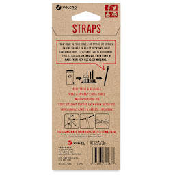 Velcro Brand ECO Collection Straps, Black, 5" x 3/8", Pkg of 6, Back Of Package