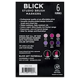 Blick Studio Brush Markers - Floral Colors, Set of 6 (Back of package)