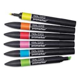 Winsor & Newton Promarker - Vibrant Tones, Set of 6, laid out