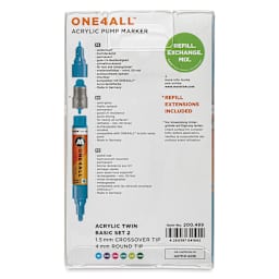 Molotow One4All Acrylic Twin Markers - Basic Colors 2, Set of 6 - back of packaging