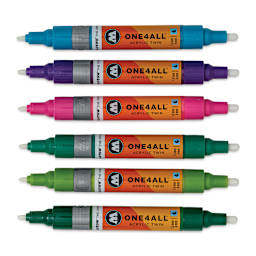 Molotow One4All Acrylic Twin Markers - Basic Colors 2, Set of 6 - with caps removed