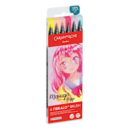 Caran d'Ache Fibralo Water-Soluble Brush Markers - Set of 6, Manga Shojo, front of packaging
