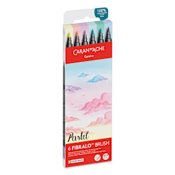 Caran d'Ache Fibralo Water-Soluble Brush Markers - Set of 6, Pastel, front of packaging 