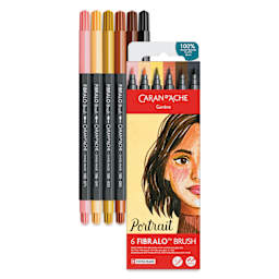 Caran d'Ache Fibralo Water-Soluble Brush Markers - Set of 6, Portrait