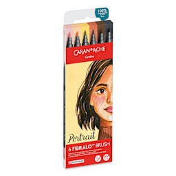 Caran d'Ache Fibralo Water-Soluble Brush Markers - Set of 6, Portrait, front of packaing