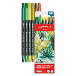 Caran d'Ache Fibralo Water-Soluble Brush Markers - Set of 6, Botanic