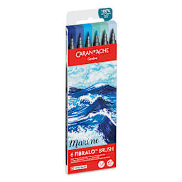 Caran d'Ache Fibralo Water-Soluble Brush Markers - Set of 6, Marine, front of packaging