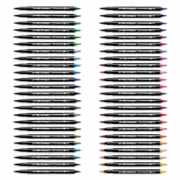Kingart Twin-Tip Brush Pen Set - Set of 48, markers laid out with caps removed