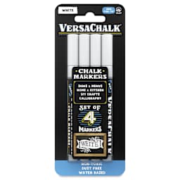 VersaChalk Wet Erase Liquid Chalk Markers - White, 3 mm, Set of 4, Fine Tip, front of the packaging