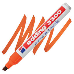 Edding Permanent Marker - Orange, 3300, Chisel Nib, 1-5 mm marker and swatch