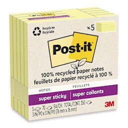 Post-it Recycled Super Sticky Notes - Canary Yellow, 3" x 3", Pkg of 5 - enclosed packaging