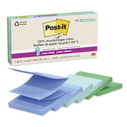 Post-it Recycled Super Sticky Pop-Up Notes - Oasis Collection, 3" x 3", Pkg of 6