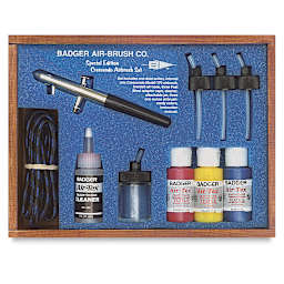 Badger Crescendo 175 Double Action Airbrush - Special Edition Set shown in open wooden box