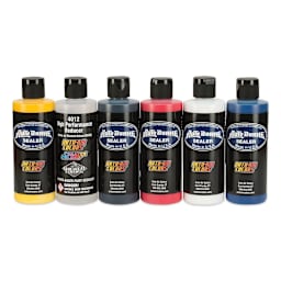 Createx Colors AutoBorne Sealers - Components of 6 4 oz. Primary Set in row
