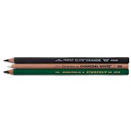 General's Black & White Pencil Set - Components of Set of 3 pencils shown horizontally